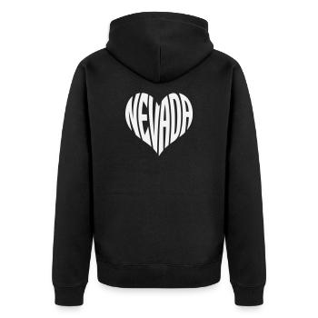 Nevada Herz Typografie - Unisex Premium Bio Zip Hoodie - Schwarz - Hinten - Nico (187cm)