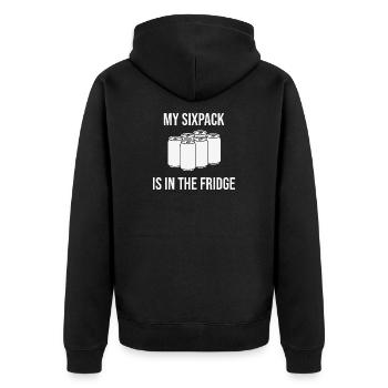 Mein Sixpack? Steht im Kühlschrank! - Unisex Premium Bio Zip Hoodie - Schwarz - Hinten - Nico (187cm)