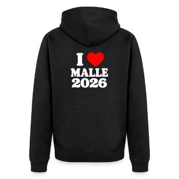I love Malle 2026 - Unisex Premium Bio Zip Hoodie - Schwarz - Hinten - Nico (187cm)