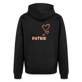 Name Patrik - Unisex Premium Organic Zip Hoodie - black - Back - Nico (187cm)