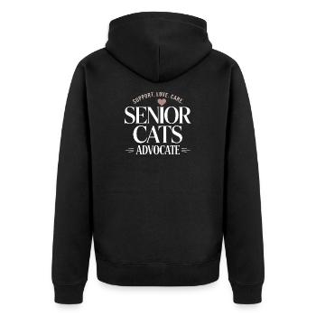 Senior Cats Advocate Tee - Unisex Premium Organic Zip Hoodie - black - Back - Nico (187cm)