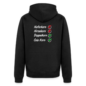 Doppelkorn , Cola Korn , Party - Unisex Premium Bio Zip Hoodie - Schwarz - Hinten - Nico (187cm)