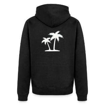Palmeninsel Silhouette - Unisex Premium Bio Zip Hoodie - Schwarz - Hinten - Nico (187cm)