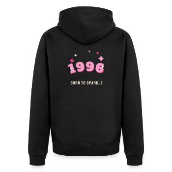 1996 Born to Sparkle Jahrgang 30. Geburtstag - Unisex Premium Bio Zip Hoodie - Schwarz - Hinten - Nico (187cm)