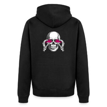 Skull mit Pinkfischen - Unisex Premium Bio Zip Hoodie - Schwarz - Hinten - Nico (187cm)