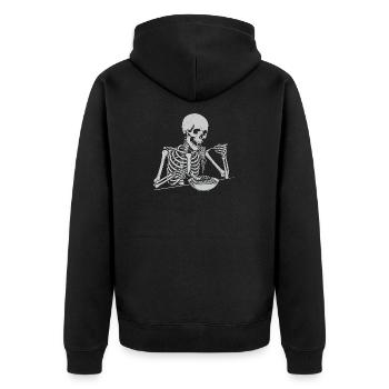 Skelett-Frühstücksschale - Unisex Premium Bio Zip Hoodie - Schwarz - Hinten - Nico (187cm)