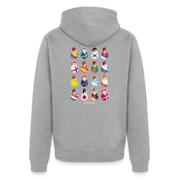 Matroschka Fußball Teams - Unisex Premium Bio Zip Hoodie - Grau meliert - Hinten - Nico (187cm)