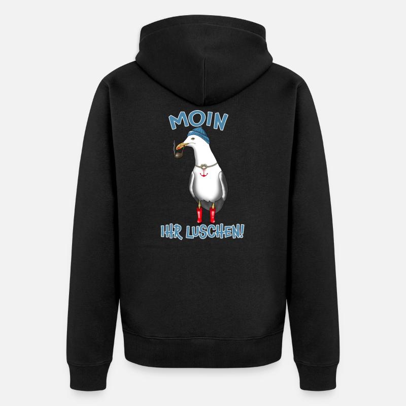 Möwe MOIN IHR LUSCHEN! - Unisex Premium Bio Zip Hoodie - Schwarz