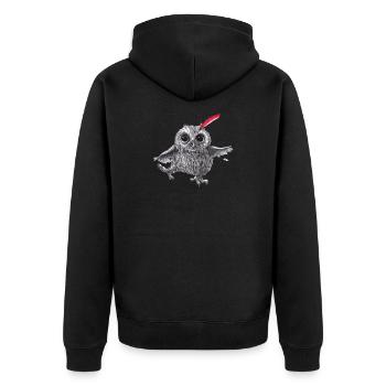 Chief Red - Glückliche Eule - Unisex Premium Bio Zip Hoodie - Schwarz - Hinten - Nico (187cm)