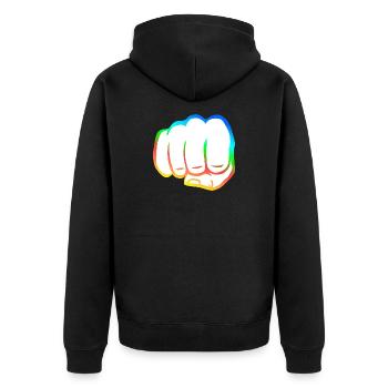 Geballte Faust bunt fist bump cool Logo Symbol - Unisex Premium Bio Zip Hoodie - Schwarz - Hinten - Nico (187cm)