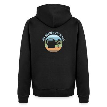 lustige Sprüche Garten Gärtner Regeln retro Logo - Unisex Premium Bio Zip Hoodie - Schwarz - Hinten - Nico (187cm)