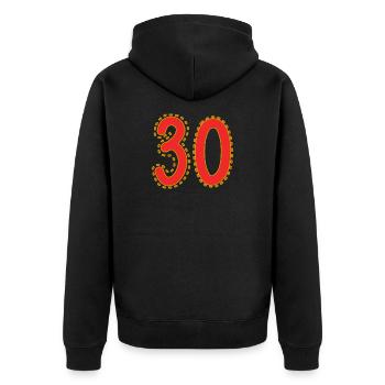 30. 30 YEARS. 30th ANNIVERSARY. 30 YEARS ANNIVERSARY. - Unisex Premium Organic Zip Hoodie - black - Back - Nico (187cm)