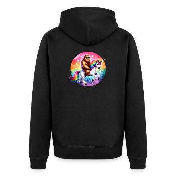 Orang-Utan auf Regenbogen-Einhorn - Unisex Premium Bio Zip Hoodie - Schwarz - Hinten - Nico (187cm)