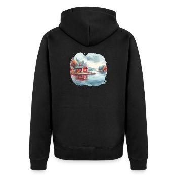 Schwedenhaus Schweden See Urlaub Geschenk - Unisex Premium Bio Zip Hoodie - Schwarz - Hinten - Nico (187cm)