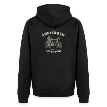 Amsterdam Adventure Bike T-Shirt - Unisex Premium Bio Zip Hoodie - Schwarz - Hinten - Nico (187cm)