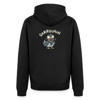 verrückte Taube gruh im Comic und Cartoon Logostil - Unisex Premium Bio Zip Hoodie - Schwarz - Hinten - Nico (187cm)