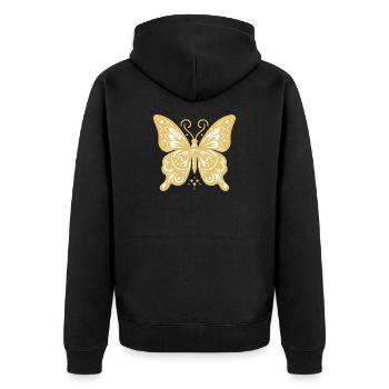 Eleganter goldener Schmetterling für T-Shirts und Kleidung - Unisex Premium Bio Zip Hoodie - Schwarz - Hinten - Nico (187cm)