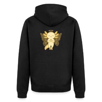 Axolotl Engel – Himmlisches Tiermotiv - Unisex Premium Bio Zip Hoodie - Schwarz - Hinten - Nico (187cm)