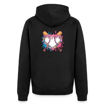 Baseball Homeplate Mit Pinkem Zuckerguss Und Bat - Unisex Premium Bio Zip Hoodie - Schwarz - Hinten - Nico (187cm)