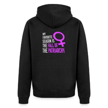 My favorite season is the fall of the patriarchy - Unisex Premium Bio Zip Hoodie - Schwarz - Hinten - Nico (187cm)