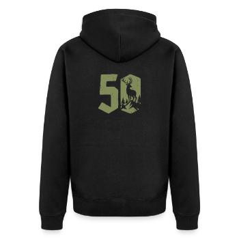 Jäger 50. Geburtstag Jagd 50 Jahre Zahl Hirsch - Unisex Premium Bio Zip Hoodie - Schwarz - Hinten - Nico (187cm)