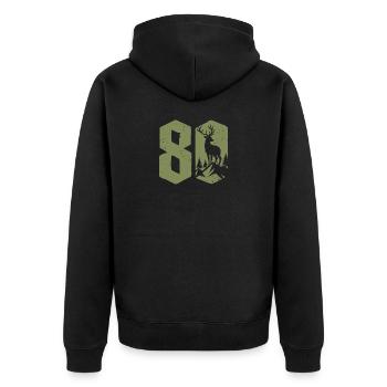 Jäger 80. Geburtstag Jagd 80 Jahre Zahl Hirsch - Unisex Premium Bio Zip Hoodie - Schwarz - Hinten - Nico (187cm)