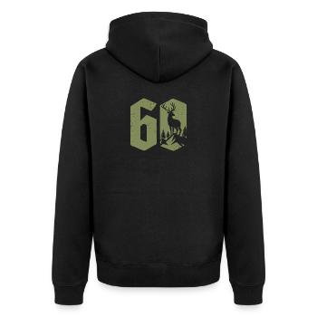 Jäger 60. Geburtstag Jagd 60 Jahre Zahl Hirsch - Unisex Premium Bio Zip Hoodie - Schwarz - Hinten - Nico (187cm)