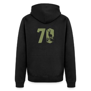 Jäger 70. Geburtstag Jagd 70 Jahre Zahl Hirsch - Unisex Premium Bio Zip Hoodie - Schwarz - Hinten - Nico (187cm)