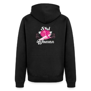 Ski Frau Retro Rosa Skifahren  - Unisex Premium Bio Zip Hoodie - Schwarz - Hinten - Nico (187cm)