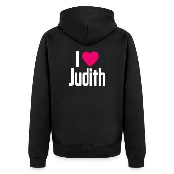 I Love Judith Pink Heart I Love Judith - Unisex Premium Organic Zip Hoodie - black - Back - Nico (187cm)