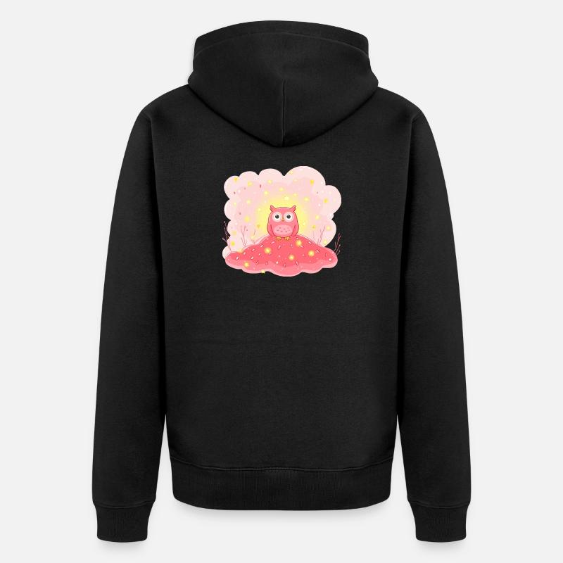Zarte Eulenstern auf Rosenhügel - Unisex Premium Bio Zip Hoodie - Schwarz