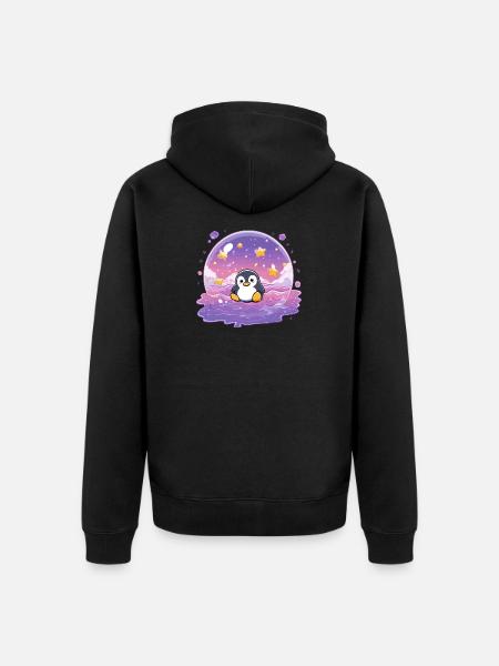 Pinguin im Sternensiegel - Unisex Premium Bio Zip Hoodie - Schwarz