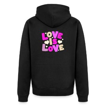 L’amour est l’amour – Déclaration de cœur colorée - Veste à capuche bio Premium Unisexe - noir - Dos - Nico (187cm)