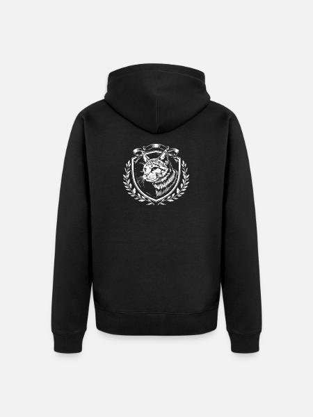 Katzenkopf Wappen im Laurel-Design - Unisex Premium Bio Zip Hoodie - Schwarz