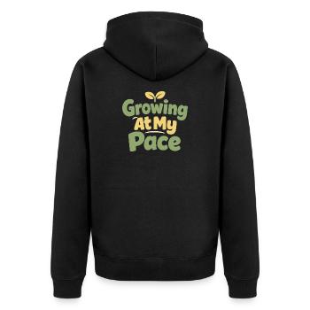 Sanfte Erziehungsidentität, Langsames - Unisex Premium Bio Zip Hoodie - Schwarz - Hinten - Nico (187cm)