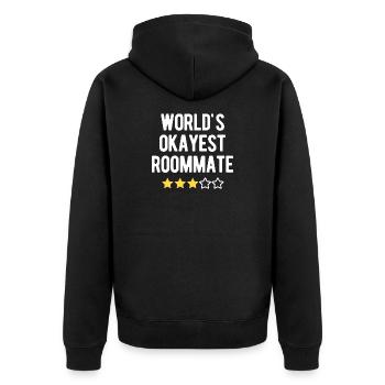 World’s Okayest Roommate 3 Star Humor - Unisex Premium Organic Zip Hoodie - black - Back - Nico (187cm)