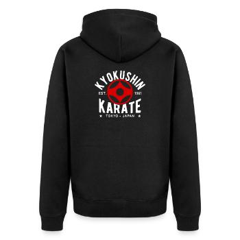 Kyokushin Karate East. 1961: Tokio, Japan - Unisex Premium Bio Zip Hoodie - Schwarz - Hinten - Nico (187cm)