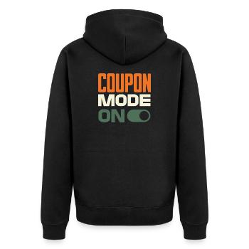 Coupon Mode On – Schnäppchenjäger Retro Design - Unisex Premium Bio Zip Hoodie - Schwarz - Hinten - Nico (187cm)