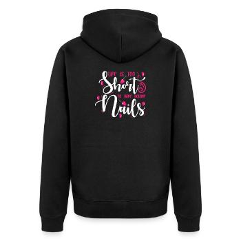 Nageldesigner Nageldesignerin Kosmetik Nagelstudio - Unisex Premium Bio Zip Hoodie - Schwarz - Hinten - Nico (187cm)