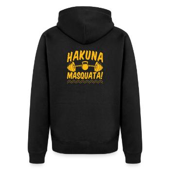 Fitness Fanatics Hakuna Masquata Calisthenics Gym - Unisex Premium Bio Zip Hoodie - Schwarz - Hinten - Nico (187cm)