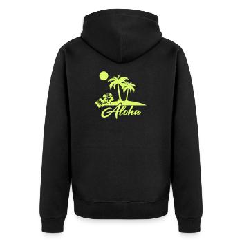 Aloha Palmen Insel Silhouette - Unisex Premium Bio Zip Hoodie - Schwarz - Hinten - Nico (187cm)