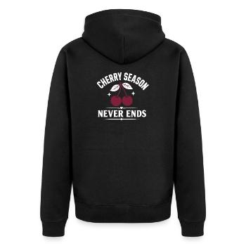Die Kirschsaison endet niemals - Unisex Premium Bio Zip Hoodie - Schwarz - Hinten - Nico (187cm)