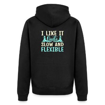 Yoga Like It Slow & Flexible Funny Yoga - Unisex Premium Organic Zip Hoodie - black - Back - Nico (187cm)