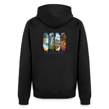 Voyage en Guadeloupe – Île des Caraïbes et motif culturel - Veste à capuche bio Premium Unisexe - noir - Dos - Nico (187cm)