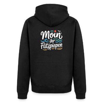 Moin Ihr Flitzpiepen Norddeutsch Hamburg Büro Moin - Unisex Premium Bio Zip Hoodie - Schwarz - Hinten - Nico (187cm)