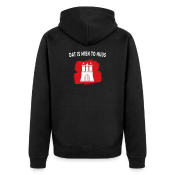 Dat is mien to Huus – Hamburg - Unisex Premium Bio Zip Hoodie - Schwarz - Hinten - Nico (187cm)
