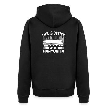 Harmonica Musican Life Is Better With Harmonica - Unisex Premium Bio Zip Hoodie - Schwarz - Hinten - Nico (187cm)