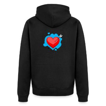 Herz mit Pfeil und liebevollen Details - Unisex Premium Bio Zip Hoodie - Schwarz - Hinten - Nico (187cm)