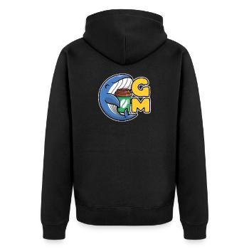 Web3 whale with a coffee that says Good Morning - Unisex Premium Organic Zip Hoodie - black - Back - Nico (187cm)