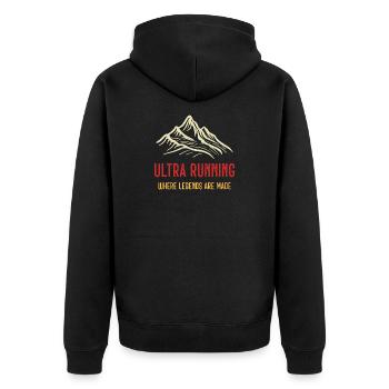 Ultra Running - Wo Legenden gemacht werden - Unisex Premium Bio Zip Hoodie - Schwarz - Hinten - Nico (187cm)